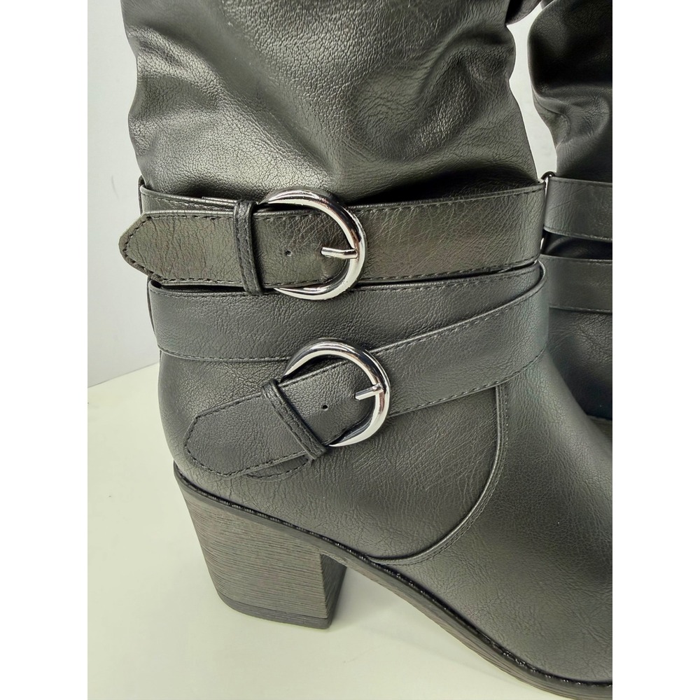 Journee Collection Black Slouchy Mid-Calf Heeled Boots - Picture 6 of 8